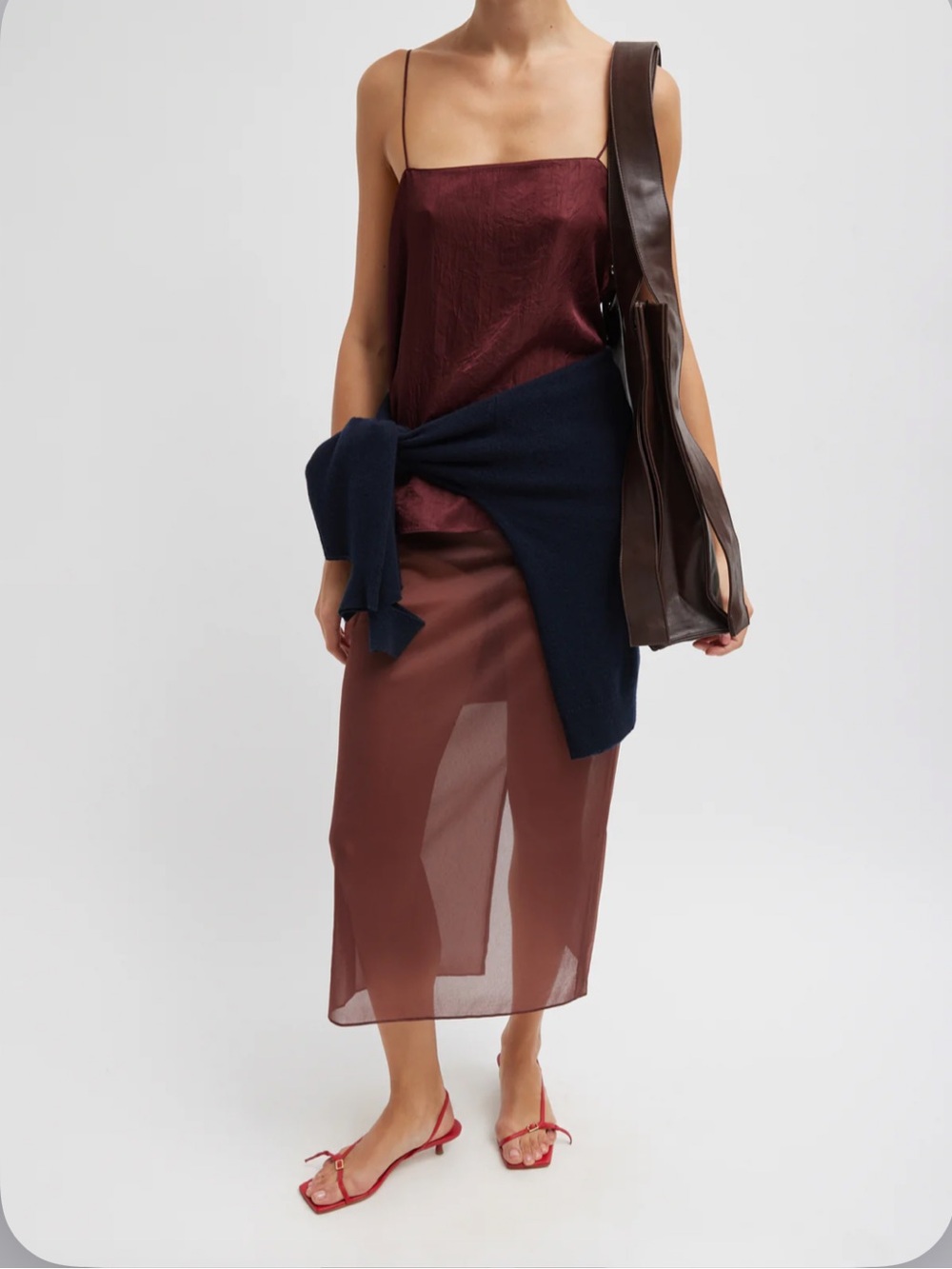 Tibi Sheer Gauze Maxi Pencil Skirt cinnamon